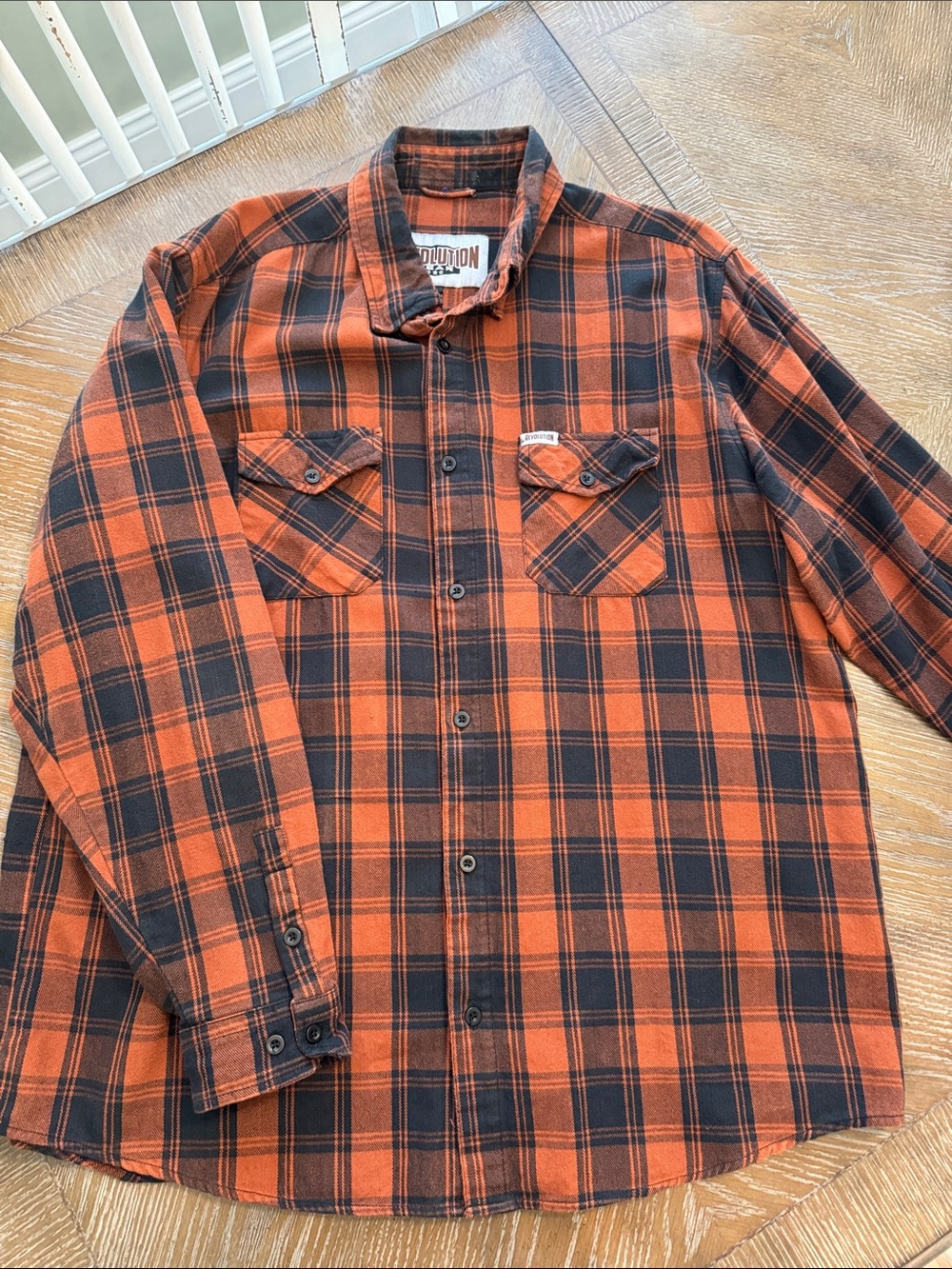 Revolution Orange and Black Plaid Button-Down Shirt